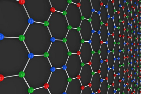 石墨烯在黑色背景上的原子结构图片