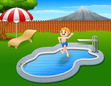 卡通男孩在游泳池里跳图片