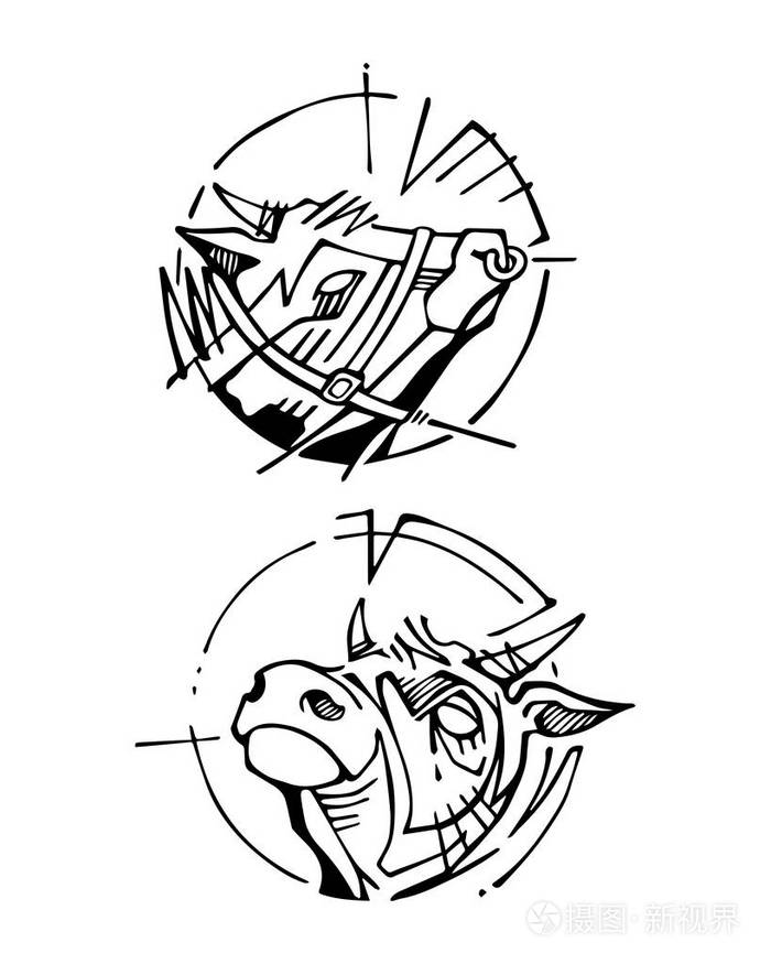 墨迹绘图的牛头