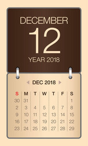 12 月 2018年日历矢量图
