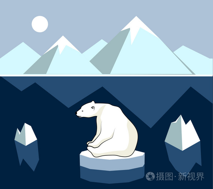 北极熊在浮冰,极地景观插画-正版商用图片0v2xf5-摄图新视界