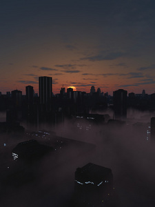 未来城市在朦胧日出图片
