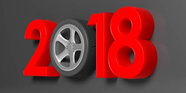 2018 与车轮在灰色的背景上。3d 图
