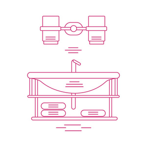 可爱的矢量图和浴室元素。浴室室内灯光