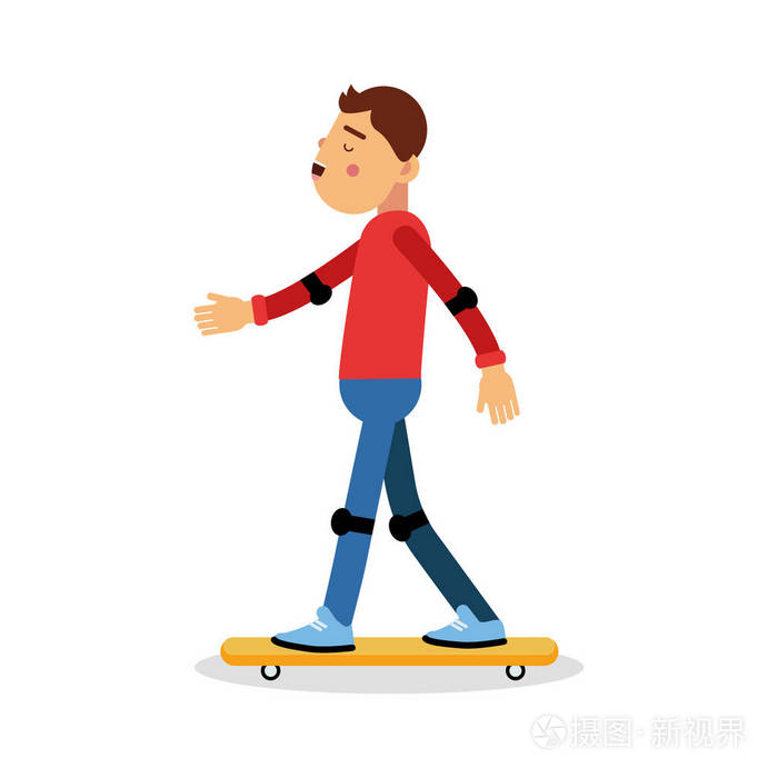 年轻的男孩滑板的卡通人物,幼儿体育活动矢量图