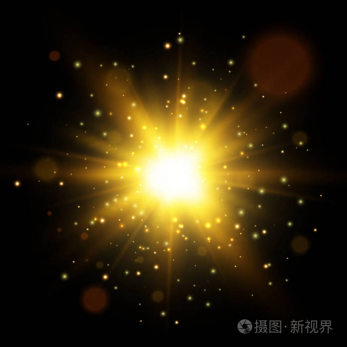 闪闪发光的星爆矢量光效果金色亮片纹理