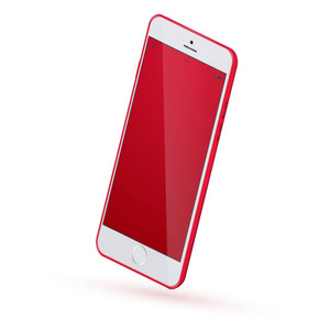 模拟了的现实的智能手机。高详细智能手机的 3d 全景视图。矢量红色现代智能手机样机