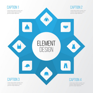 衣服的图标集。裤 帽 豆豆和其他元素的集合。也包括坦克 遮阳 运动衫等符号