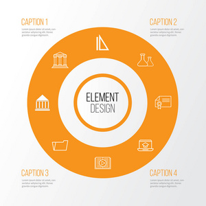 教育图标设置。文凭 远程教育 教育中心和其他元素的集合。此外包括符号，例如研究，录音，在线