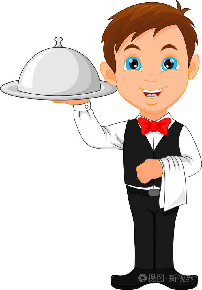 卡通女服务员男孩和板设置