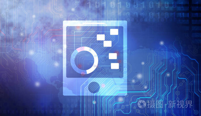 在蓝色背景上的触摸屏