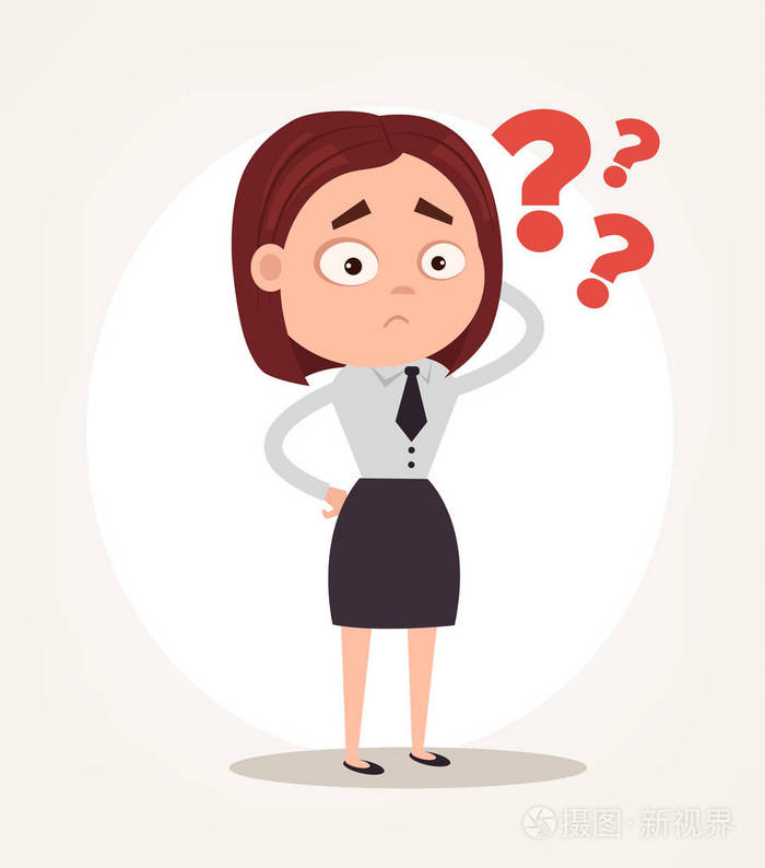 担心混淆的办公室工作者业务女人性格思维矢量平面卡通插画
