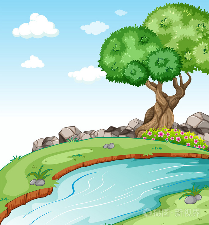流淌的河水插画-正版商用图片0v41s3-摄图新视界
