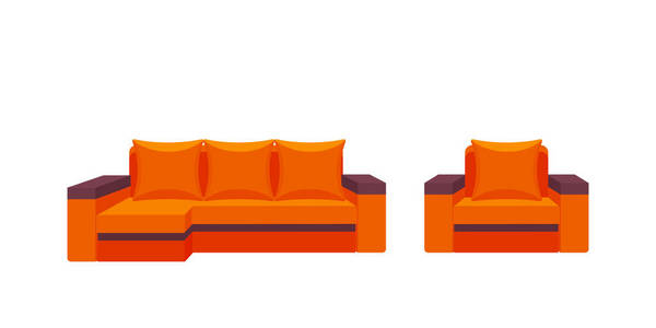 彩色的图标，椅子和沙发。住宅室内设计的家具收藏