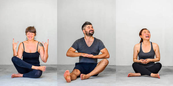 三拼贴 瑜伽学生展示不同的瑜伽姿势