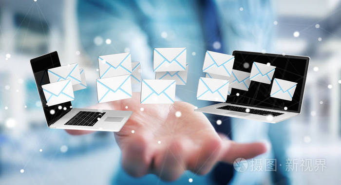接收电子邮件对他数字设备3d楼效果图的商人