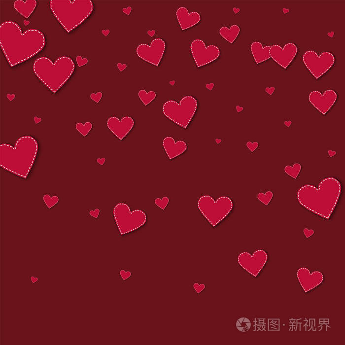 红缝合的纸心顶部渐变酒红色背景矢量图