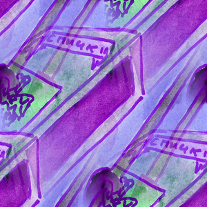 紫色墨水盒的火柴水彩画无缝背景