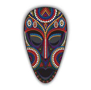 在白色背景上设置的非洲民族部落面具非洲民族部落面具颜色背景一套