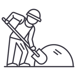 生成器使用铲矢量线图标, 标志, 插图背景,可编辑笔触照片