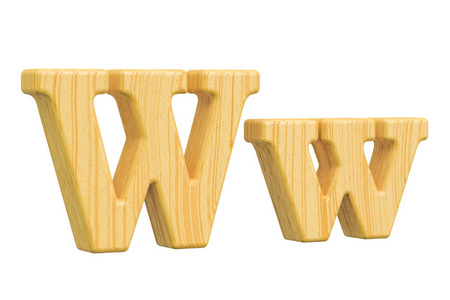 带衬线，3d 渲染的英语木制字母 W