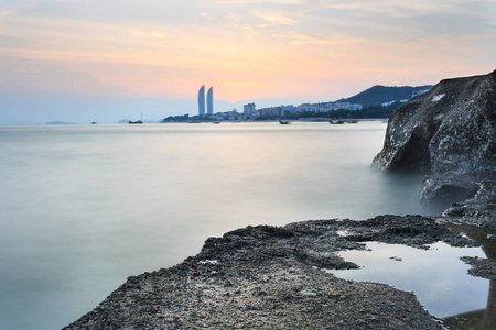 厦门环岛路海景日落图片