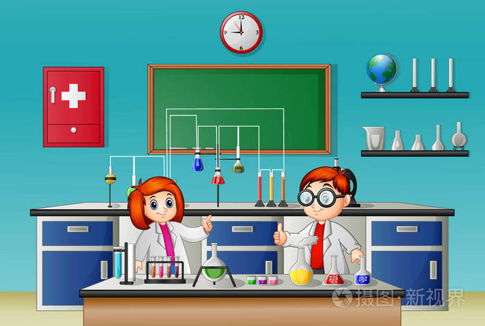 儿童做实验在实验室里