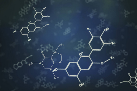 化学分子公式三维渲染的图