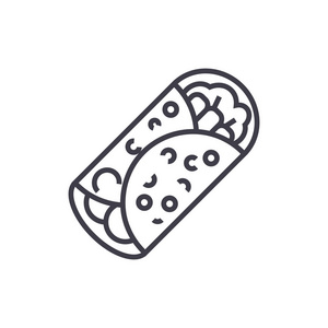 墨西哥卷饼矢量线图标, 标志, 插图背景,可编辑笔触照片
