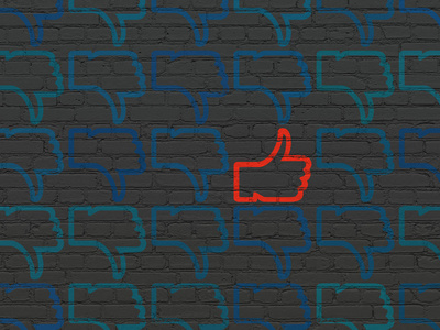社交媒体概念 大拇指上的背景墙上的图标