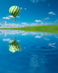 绿白热气球在蓝蓝的天空图片