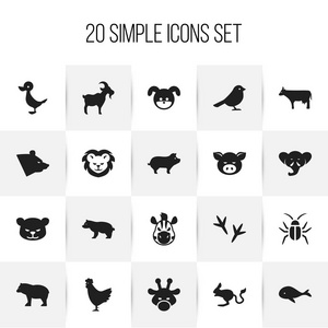 20 可编辑动物学图标集。包括符号跳鼠 熊猫 小狗等。可用于 Web 移动 Ui 和数据图表设计