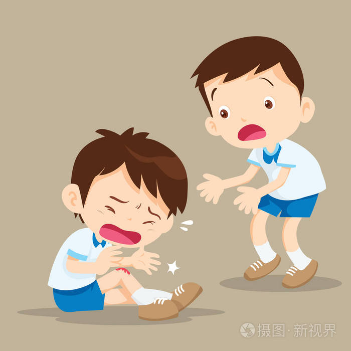 学生男孩与他的腿上的伤口
