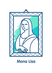 矢量图标，蒙娜  丽莎，一件艺术品。在白色背景上的孤立线性图