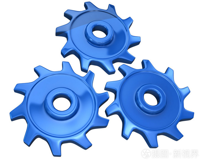 三只蓝色的白色背景上的齿轮
