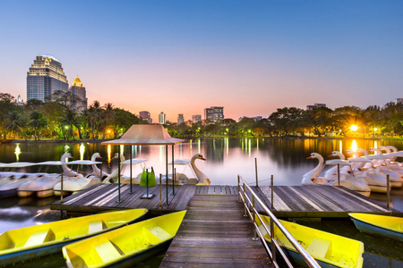 鸭脚踏船在鲁比尼公园泰国