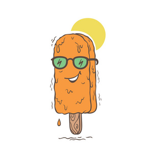 卡通冰淇淋融化在炎热的时候.矢量图照片