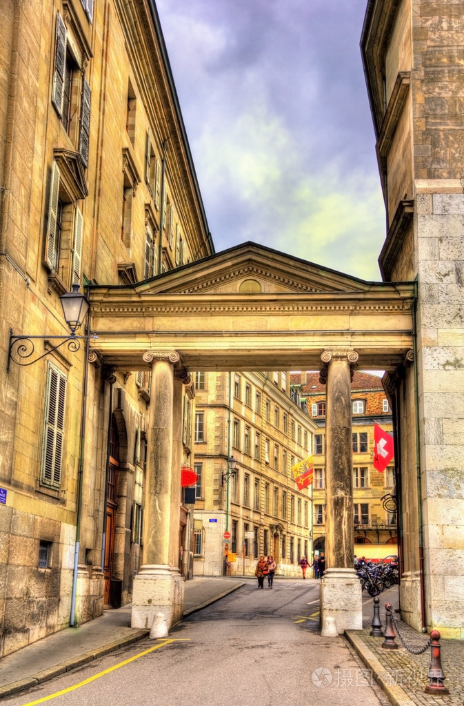 在瑞士日内瓦市中心的建筑物