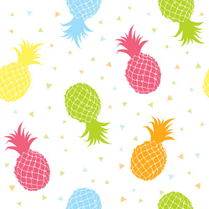 菠萝多彩的无缝纹理图案