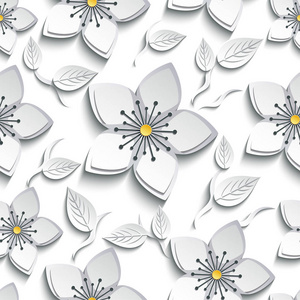 无缝模式与白色 灰色的 3d 樱花