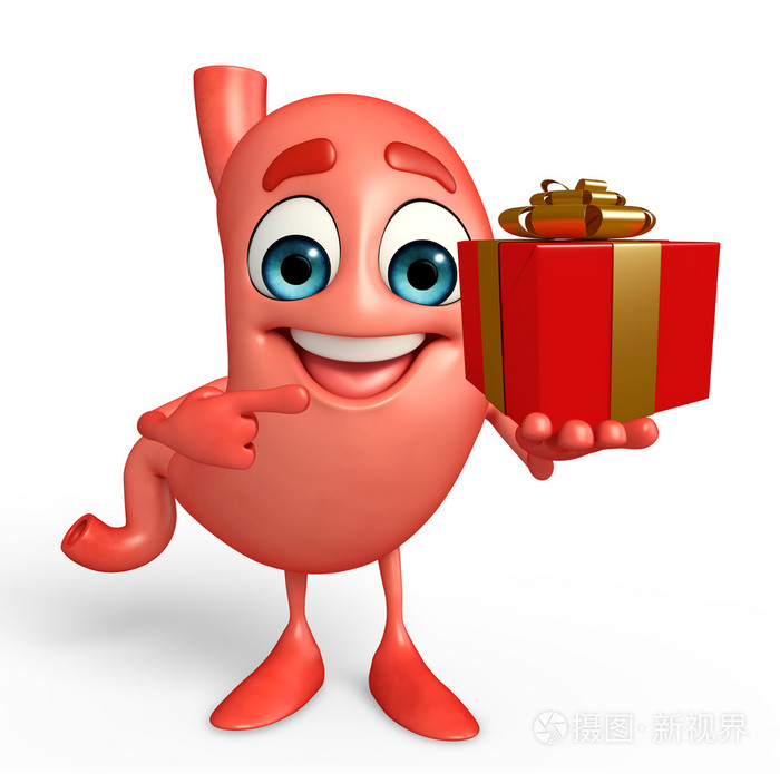 卡通人物的胃和礼品盒