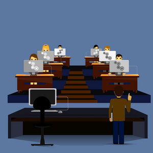 学生和老师在电脑教室照片