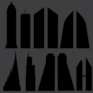 一组摩天大楼形状与黑色背景