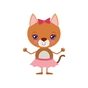 彩色花边彩色漫画的可爱的表情母猫在用弓花边的裙子照片