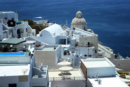 圣托里尼岛。白色的建筑物。希腊