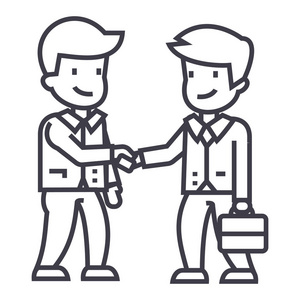 商人握手矢量线图标, 标志, 插图背景,可编辑笔触照片