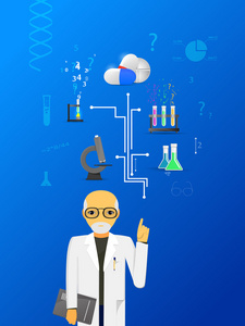 在蓝色背景上的科学和医学数据图表。大丸 v