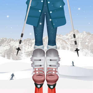 女孩在冬天的滑雪者