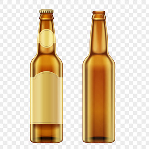 现实金棕色瓶啤酒 alpha 透明性背景上。矢量图