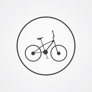 自行车的大纲符号，黑白色的背景，标志模板上